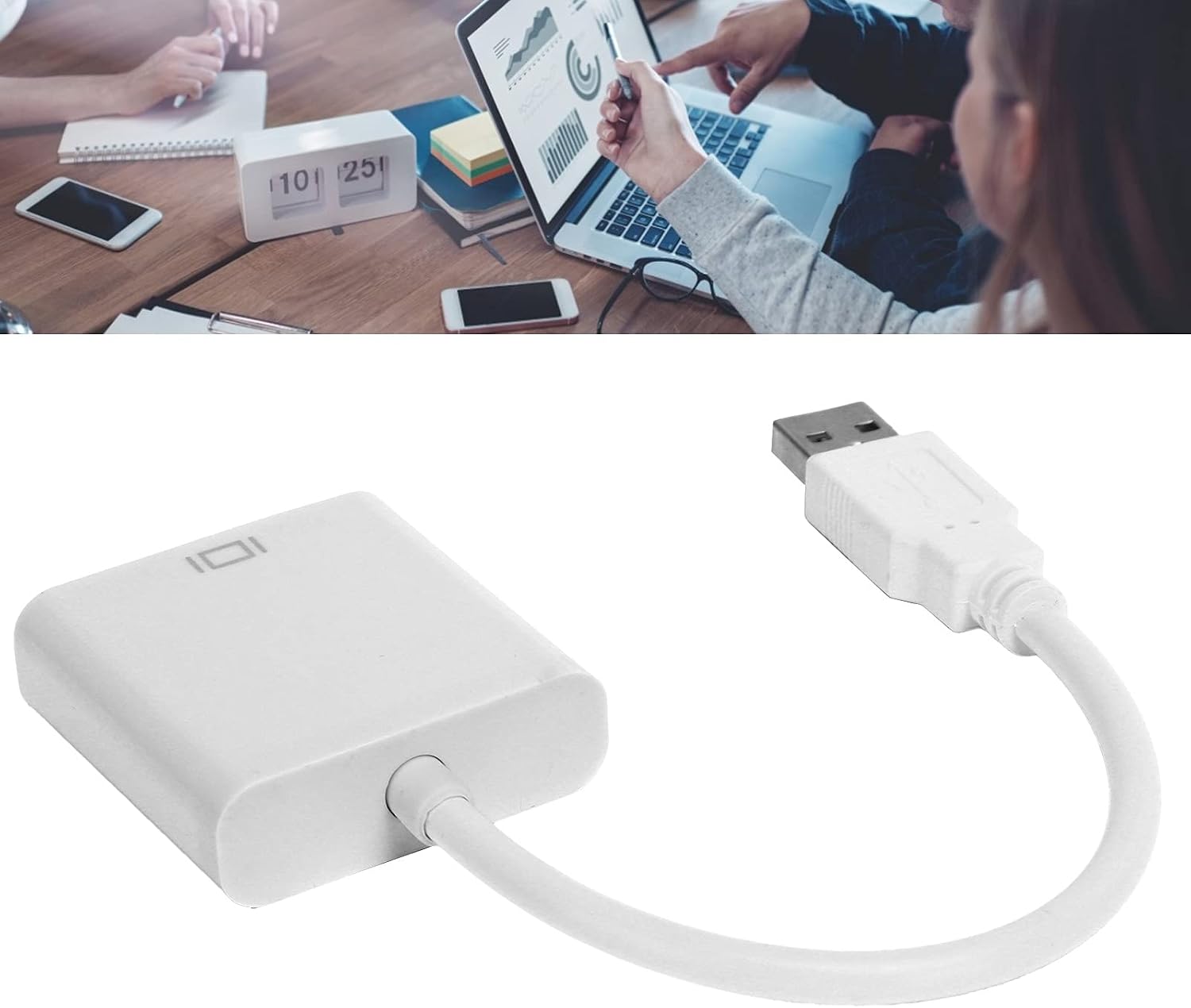 Zopsc USB3.0 to VGA Converter 5Gbps HD 1080P Adapter Cable 15Pin Female, Supports Multi Display Solutions, No External Power Supply, for PC laptops, Desktops, Monitors. (White)