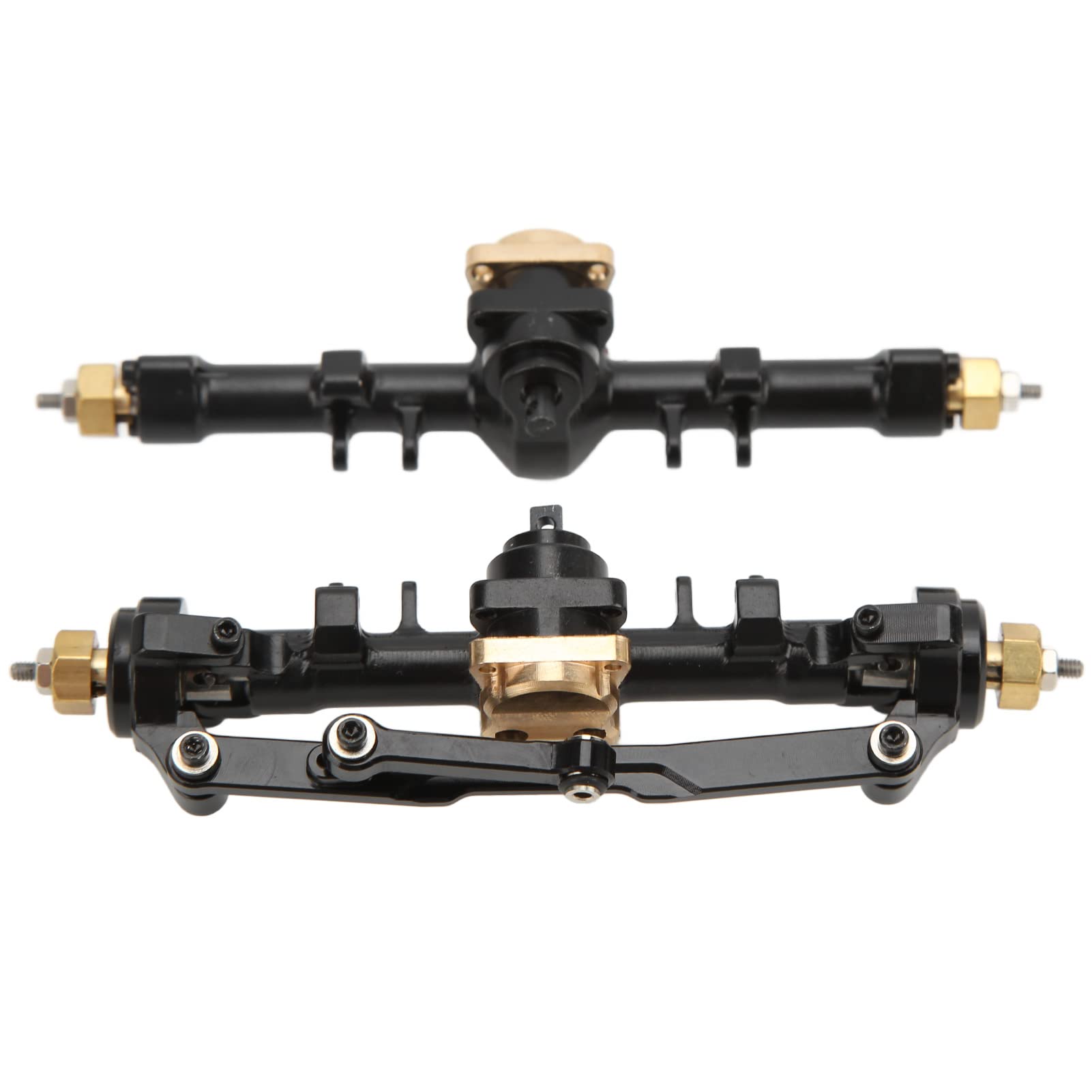 Metalowy zespół Osi Przedniej i Tylnej RC, Części Zamienne ze Stopu Aluminium z Mosiądzu do Samochodu Axial SCX24 1/24 RC, Przednia Tylna oś ze Stopu Aluminium, Akcesoria do Części (BLACK)