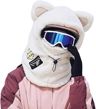 Winter Outdoor Sports Helmet Covers, Ski Snow Cat Ears Cute Cartoon Covers Scarf, Adult Kids Funny Hat Face 3 in 1 Helmet Covers-A