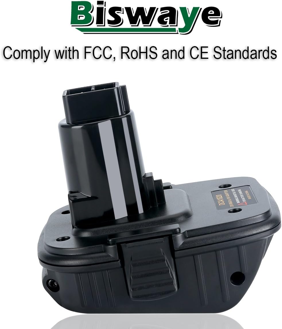 Biswaye DCA1820 Adapter 18V to 20V Replacement for Dewalt, Compatible with Dewalt 20V Lithium Battery DCB206 DCB207 to 18V XRP NiCad NiMh Battery DC9096 DW9096 DC9098 DC9099 DW9099