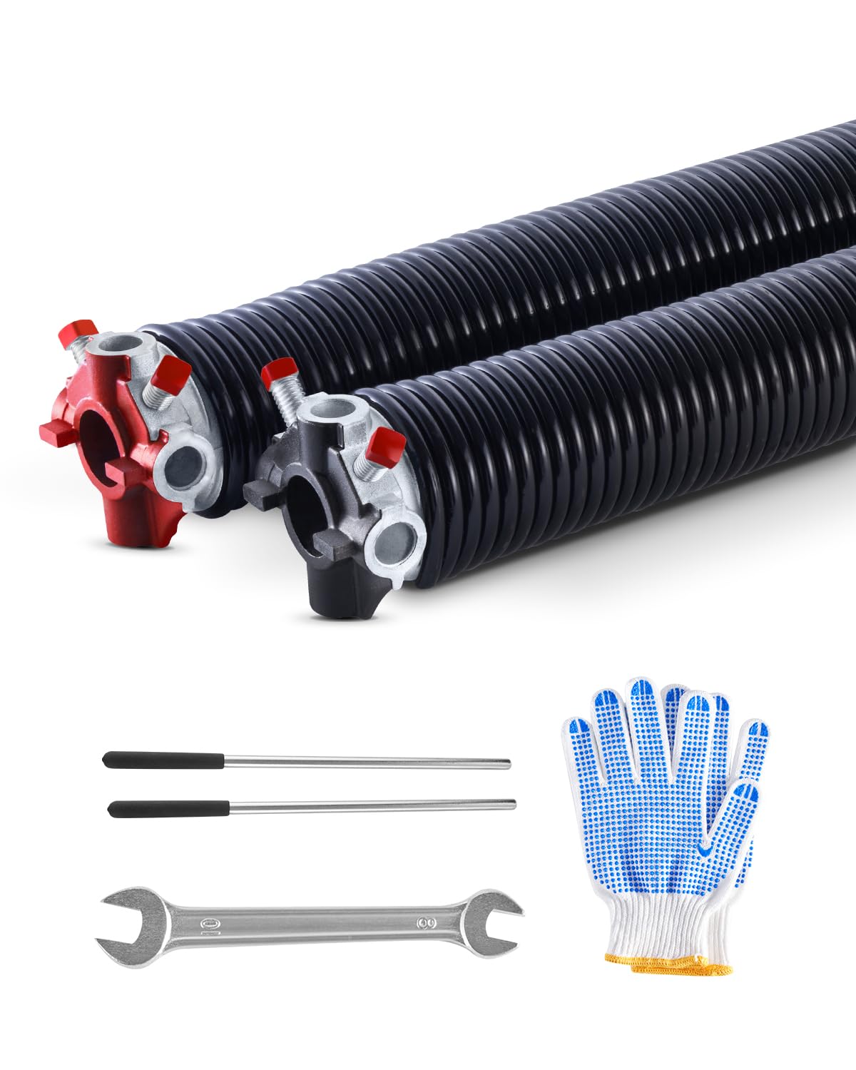 VEVOR Ressorts de torsion pour porte de garage, 1 paire, Φ6,​35xΦ50,​8x889 mm, 16000 cycles, revêtement noir électrophorétique pour remplacement, barres d'enroulement antidérapantes, gants, clé montage