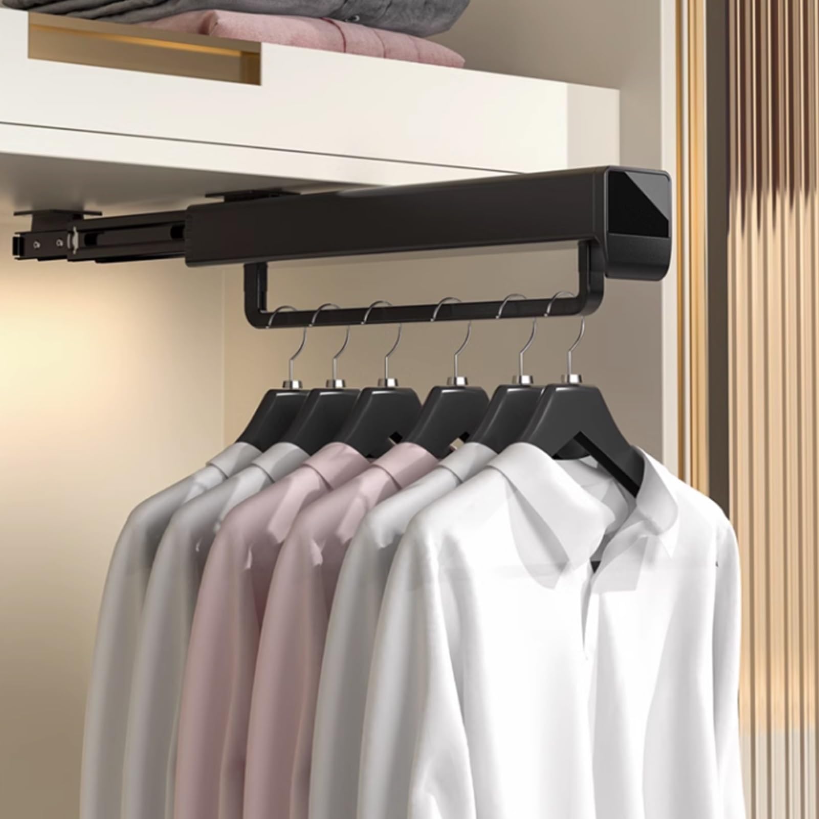 THEGA Retractable Closet Rod, Stainless Steel Wardrobe Rail Tube, Extendable Pants Rack, Mute Track Wardrobe Hanger, Pull Out Clothes Rack, Supports 25kg(56cm)