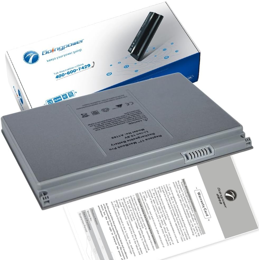 Goingpower Battery for Apple MacBook Pro 17" A1151 MA092 A1189 A1212 A1261 A1229 MA458 MA611 - 18 Months Warranty [li-ion 9-cell 6600mAh]