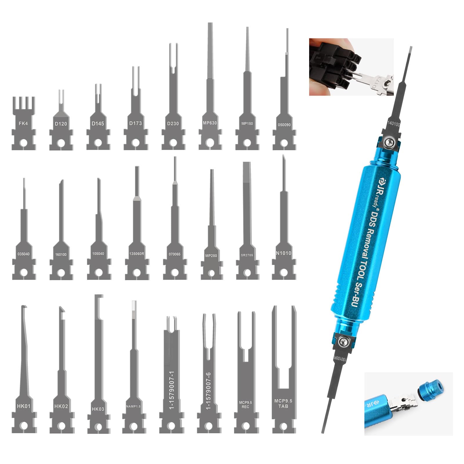 JRready ST5352-01 Strumento di Estrazione Pin Strumento di Rimozione dei Terminali Aggiornato con 1 ManigliaStoccaggio 26 Punte Ricambio Estrazione Pin per Deutsch AMP Te Molex Delphi JST JPT Harting