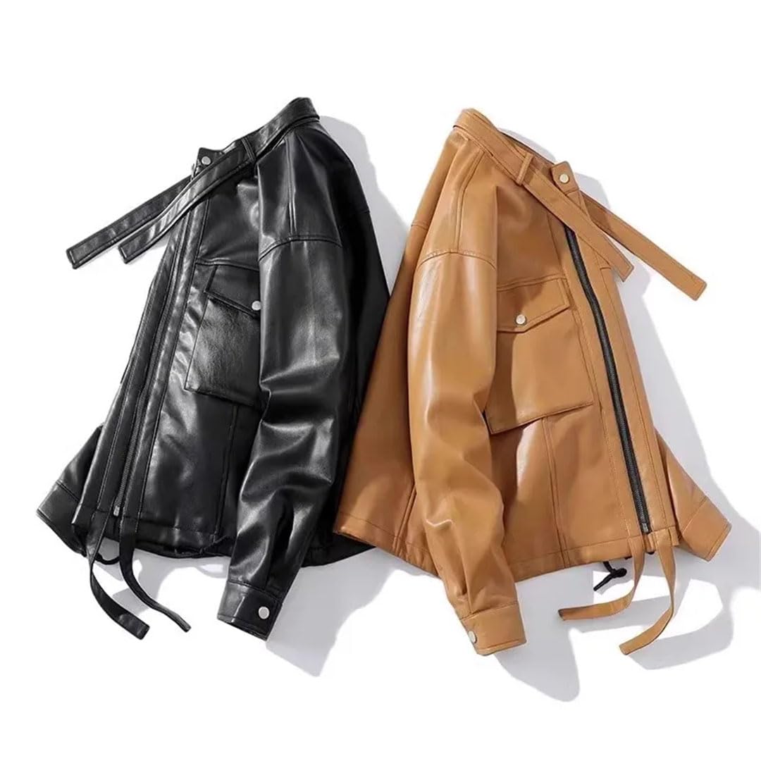 Uomini Bomber Giacche In Pelle Outwear Stand Collar Giacca A Vento Cappotti Maschile Cappotto In Pelle Moto Biker Giacca