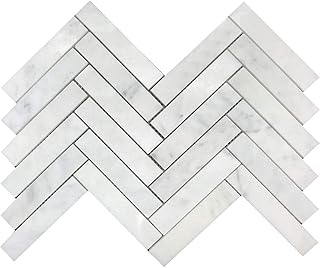 Tenedos Carrara Marble 1x6 Long Herringbone Mosaic Tile Polished – Elegant Natural Stone for Kitchen Backsplash, Bathroom Walls, Showers, Fireplace Surrounds, and Flooring