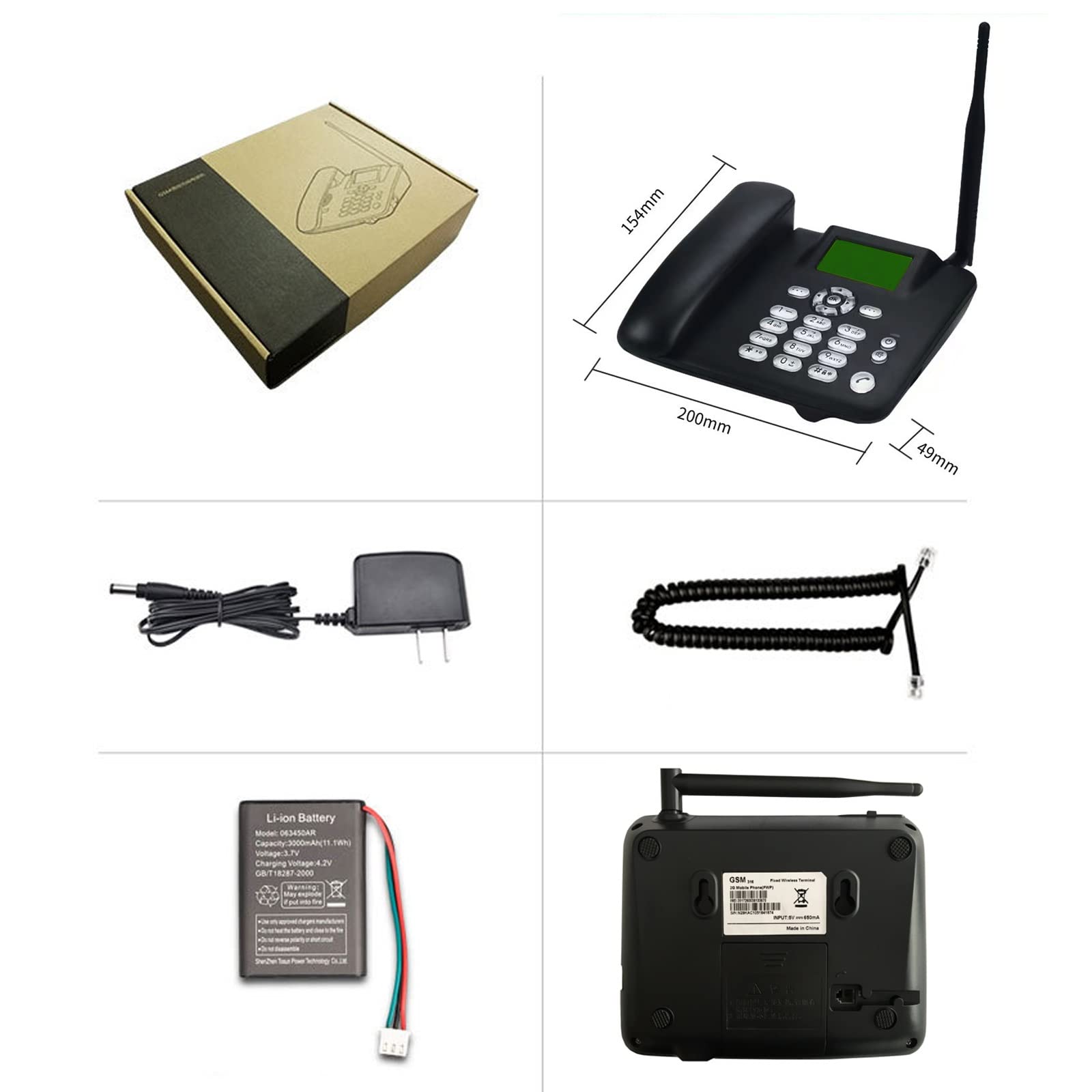 HJXGQJM Telefono domestico GSM in nero, wireless Quad Band, telefono da scrivania con slot per scheda SIM, vivavoce, ID chiamante, per ufficio, hotel, telefoni fissi, affari