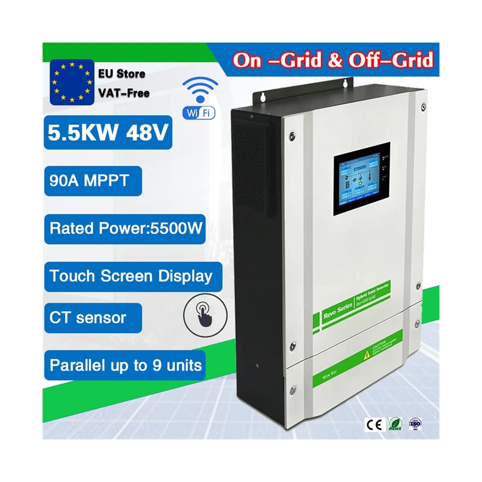 Inverter solari 5500W 220/230VAC ON.OFF Inverter solare sinusoidale legato alla rete con regolatore di carica MPPT 90A 48VDC con funzione parallela Wi-Fi ( Color : 5500W-WIFI-Paral-CT , Size : 48V )