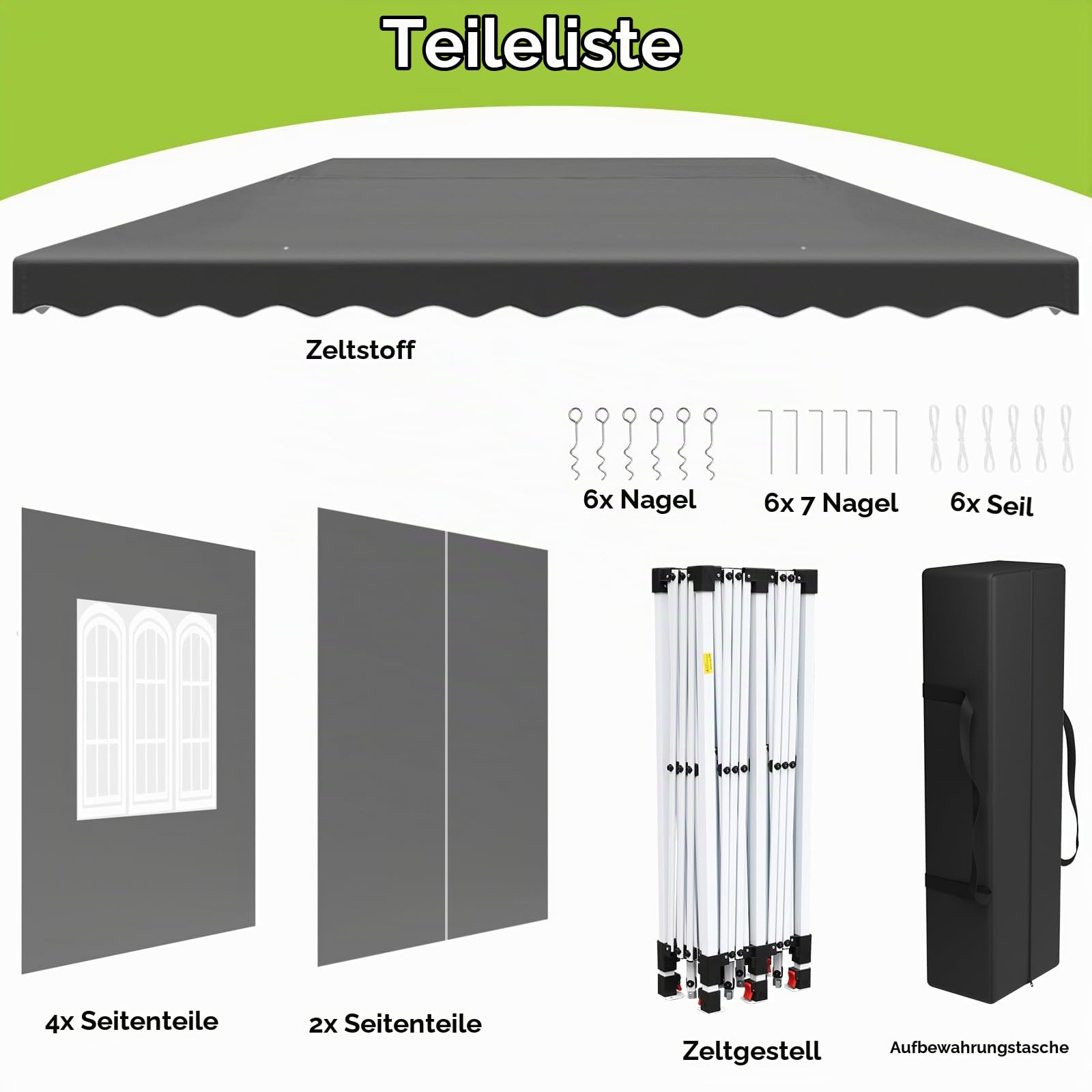 Pavillon 3x6,mit 6PCS Seitenteilen,Faltpavillon Wasserdicht,Stabil Winterfest,Partyzelt,Tente de Reception,Gartenpavillon Höhenverstellbar,für Strand/Festival/Camping/Markt,12 Erdhaken 6 Seil,Grau