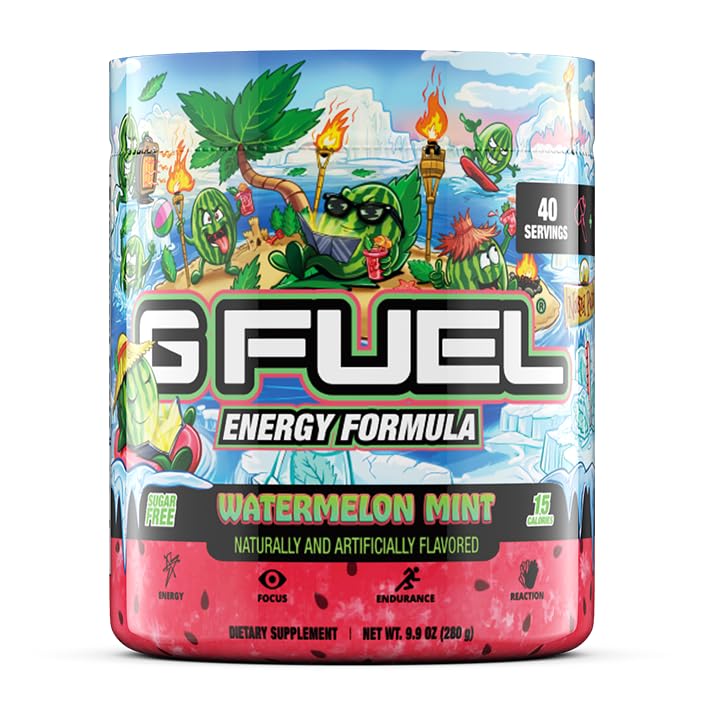 G Fuel Watermelon Mint Energy Drink Powder, Pre Workout Caffeine Powder, Energy Powder Drink Mix for Gaming, Sugar Free Focus Amino, Vitamin + Antioxidants, 9.9oz (Watermelon Mint, 40 Servings)