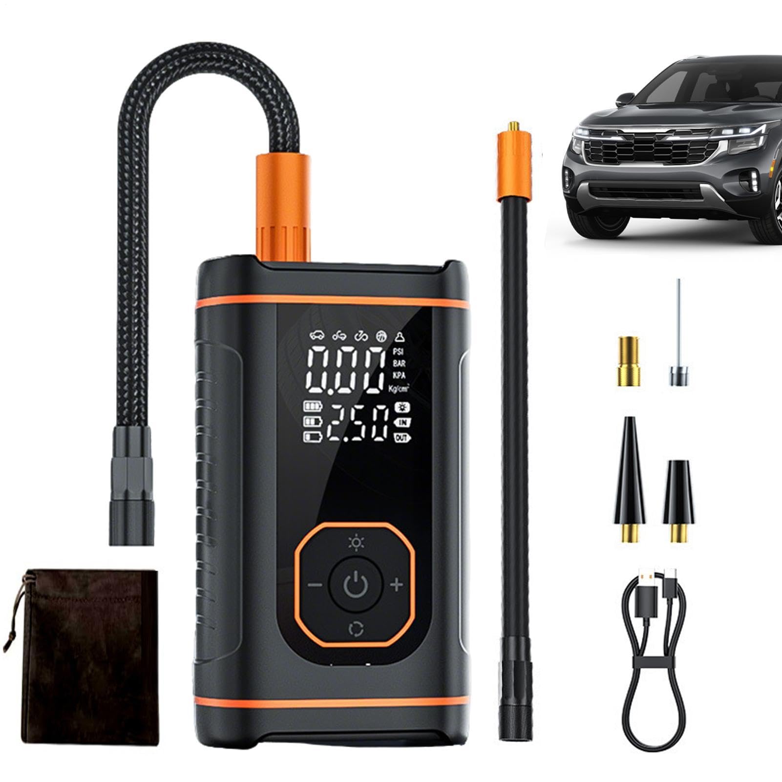 Gonfiapenne Portatile per Pneumatici Per Motociclette Con Display Digitale | Pompa per Pneumatici Auto Portatile Per Autoveicoli Motocicli Palloni Biciclette SUV Camper