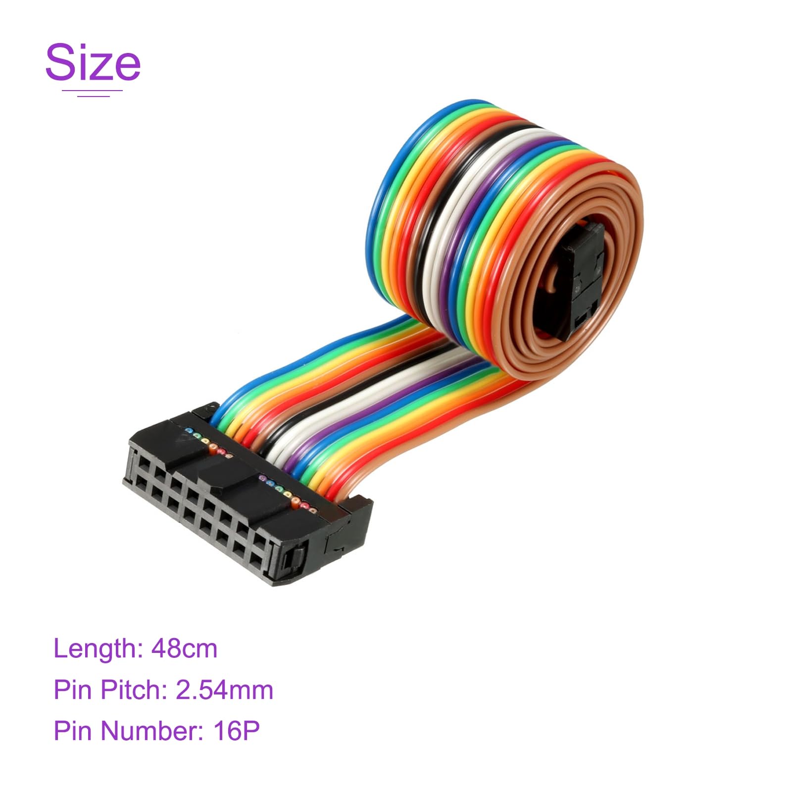 Cavo A Nastro Piatto Arcobaleno 16 Pin - 118cm, Passo 2.54mm, Per Breadboard E Progetti Elettronici Fai-da-Te