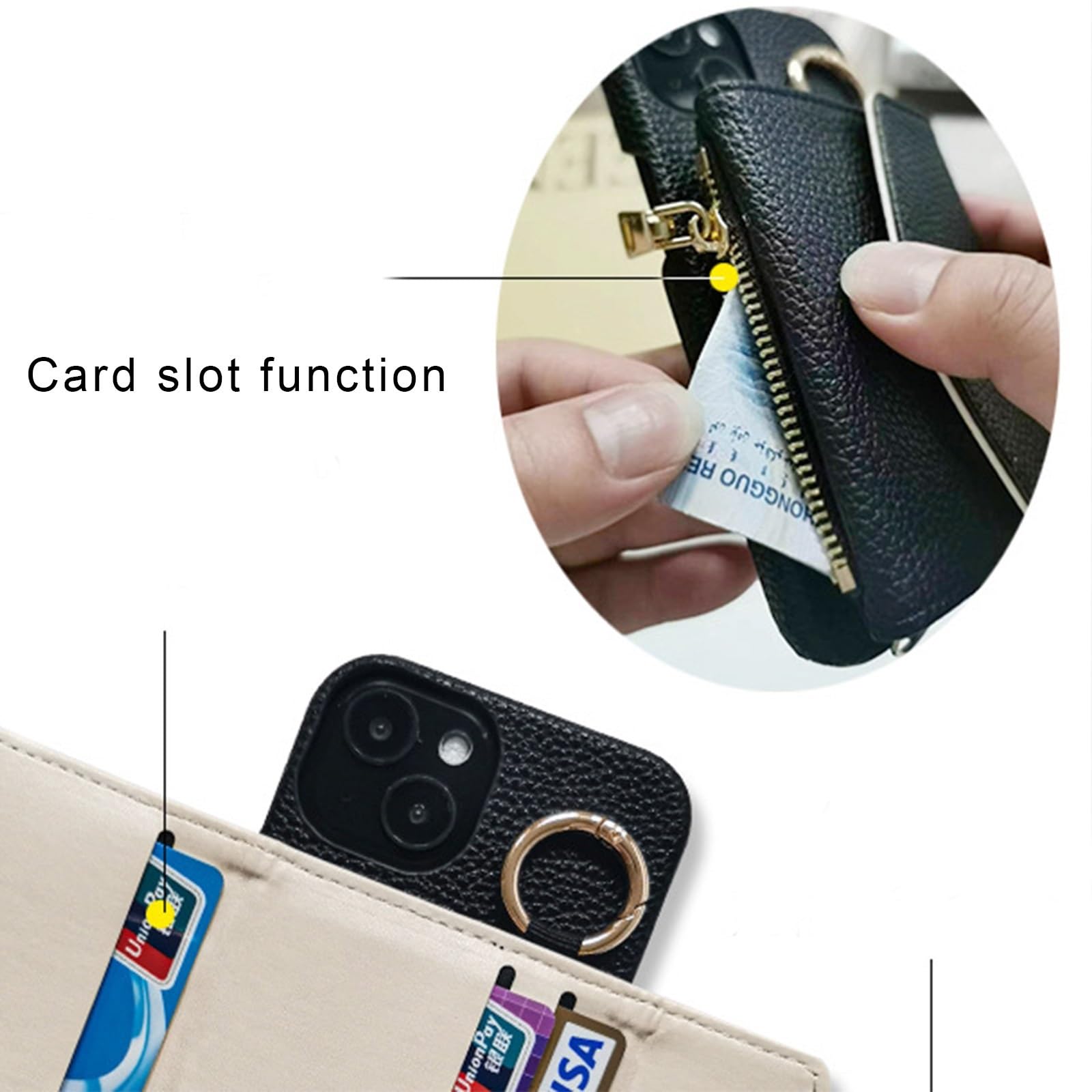 Custodia per iPhone 16 PRO Max/16 Plus/16 Pro/16, Slot Schede Custodia Laccio Tracolla Antiurto Cover(Nero,16)