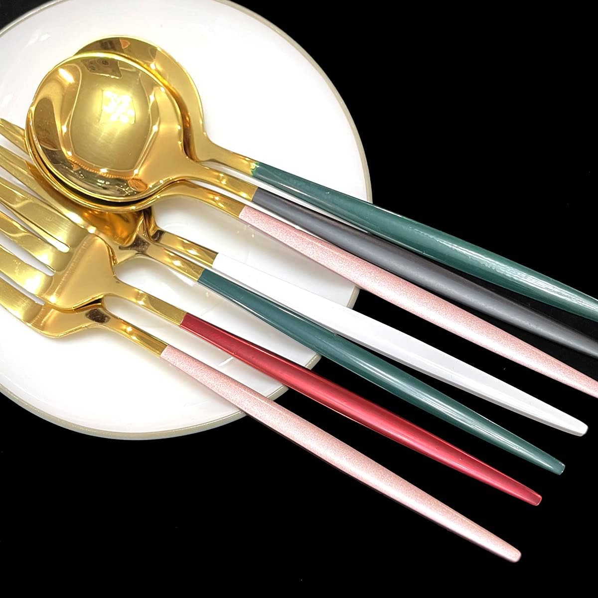 Gugrida Red Silverware Set,30 Piece Stainless Steel Flatware Set,Mirror Polished Dinnerware Cutlery Set of 6,Reusable Utensil Set for Kitchen, Red Handle Silver Spoon Silverware,Dishwasher Safe