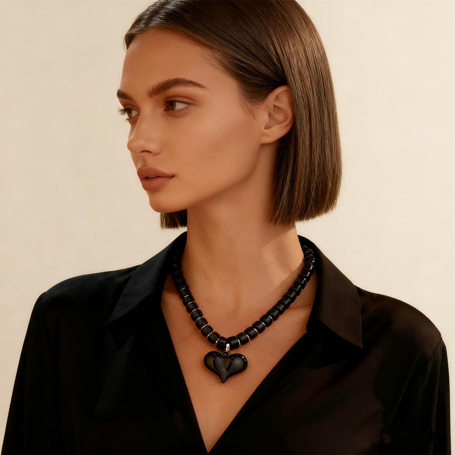 Amber Acrylic Chunky Heart Penadnt Necklace for Women Exaggerated Statement Puff Heart Choker Necklace