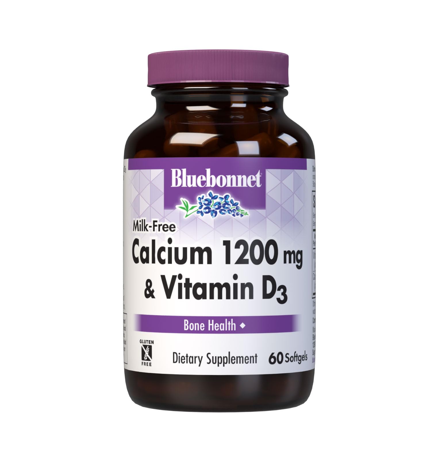 Bluebonnet Nutrition Milk-Free Calcium 1,200 mg Plus Vitamin D3 400 IU - High Potency, Maximum Absorption Strong Healthy Bones & Immune Health Support Supplement, Gluten-Free, Dairy-Free, 60 Softgels