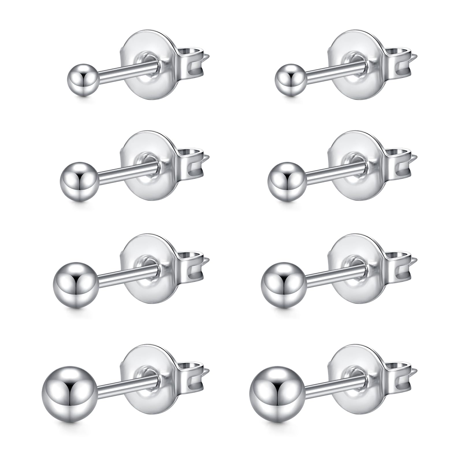 LAURITAMI Ohrstecker Set 3-8mm Zirkonia Eingelegt Ohrstecker,20G Chirurgenstahl Medizinische Ohrstecker Knorpel Ohrringe für Damen und Herren Mehrfache Piercings Schmuck