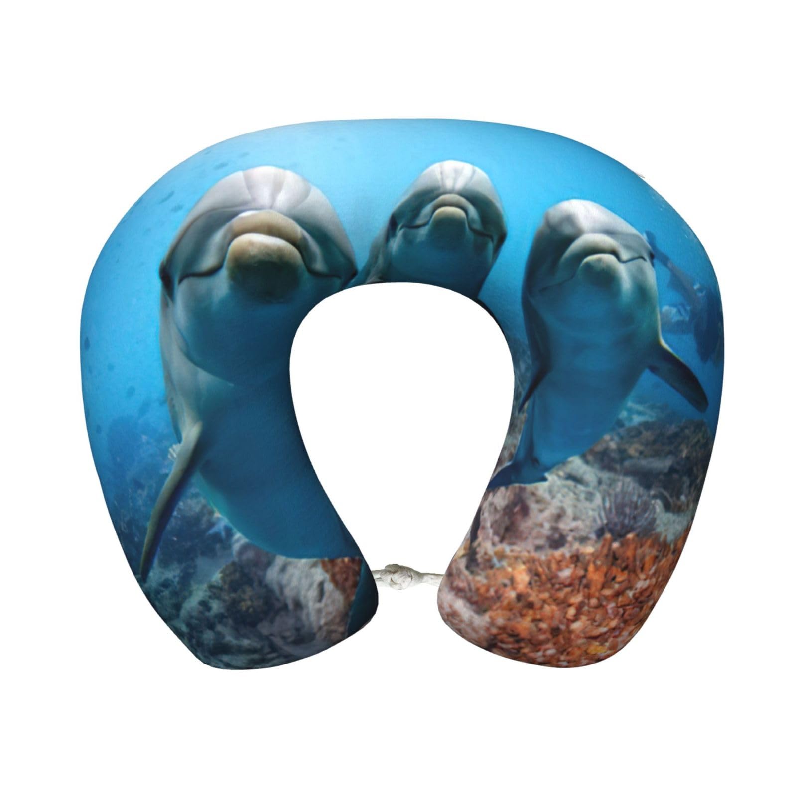 ASFgda U-Shape Memory Foam Funny Dolphin Looking At You Print Travel Pillow,Neck Support,Washable Cover For Airplane Car Home Office