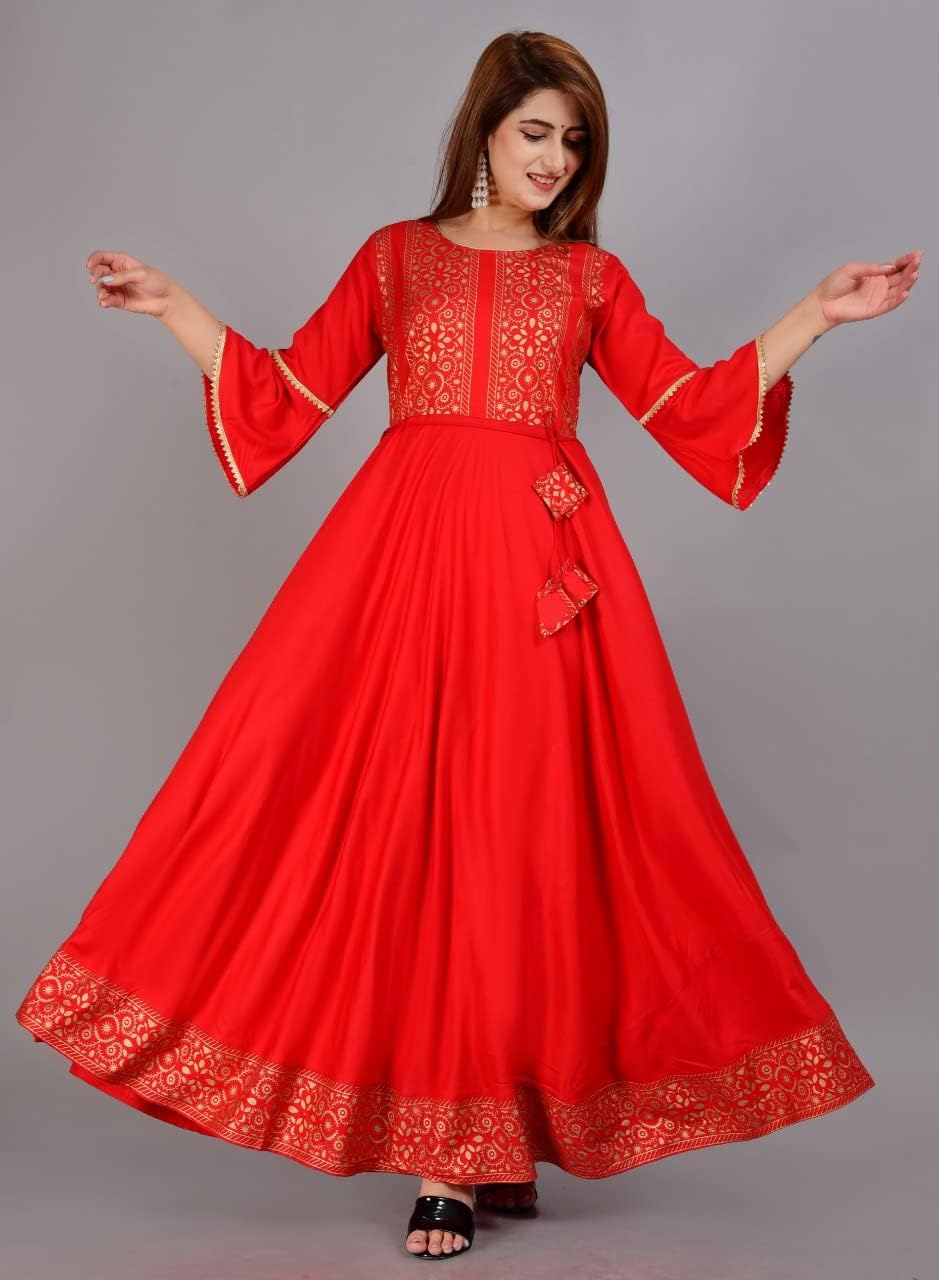 Sophia-Art Rayon Floral Print Only Kurti Dress for Women and Girls Elegant Indian Ethnic Wear Traditional Weeding outfits