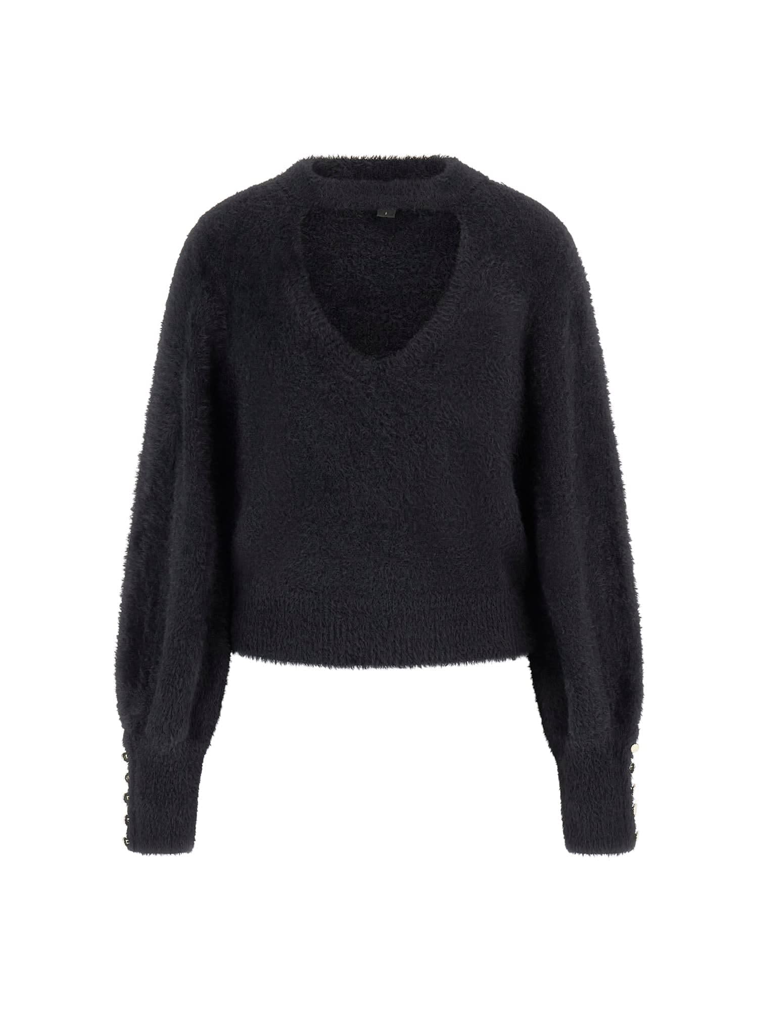 Guess Womens Long Sleeve Yuki Fuz Cut-Out Sweater