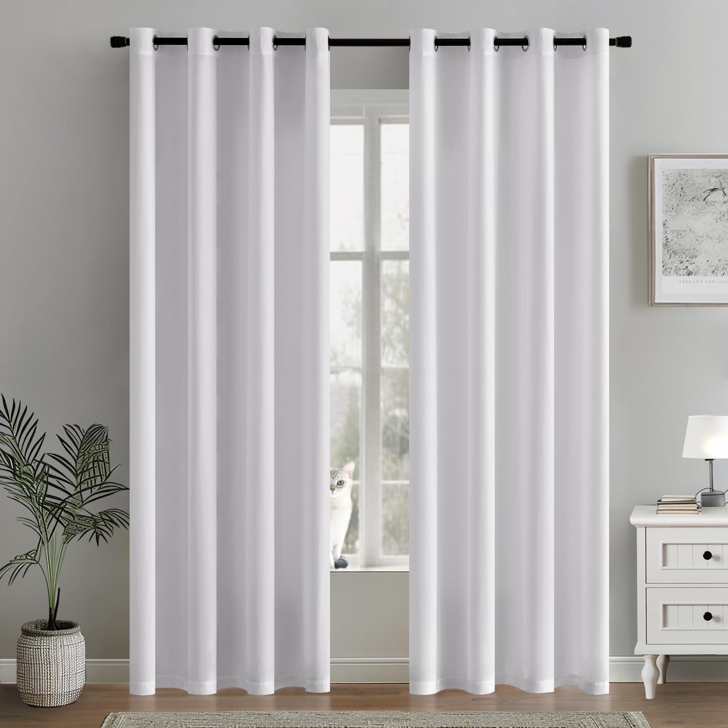 MIULEE Voile Gardinen mit ösen Vorhänge Halbtransparent Stores Vorhang Transparente ösenschal Wohnzimmer Schlaufenschal 2er Set 140x225cm Weiß