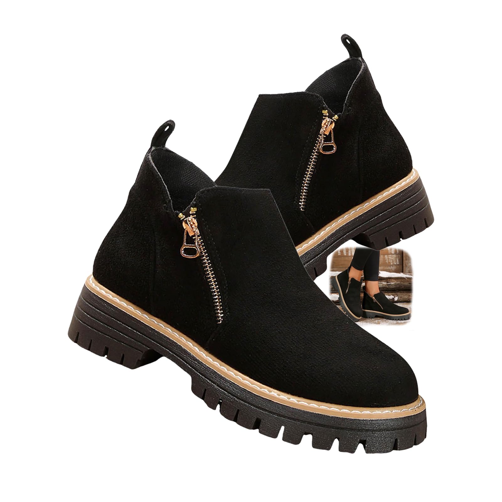 Ankle Boots for Women Low Heel Womens Chunky Heels Platform Heeled Short Booties Shoes Zipper Winter Fall Dressy