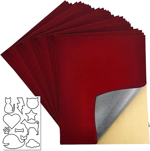 20 hojas de terciopelo autoadhesivas, tela de franela autoadhesiva para caja de joyería, forro de pelusa, adhesivo, tamaño 8.8 x 11.8 pulgadas (rojo