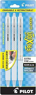 Pilot FriXion Ball Clicker Erasable White Pen, Extra Fine, 0.5 mm, Black Gel Ink, 3 Pack (13632)
