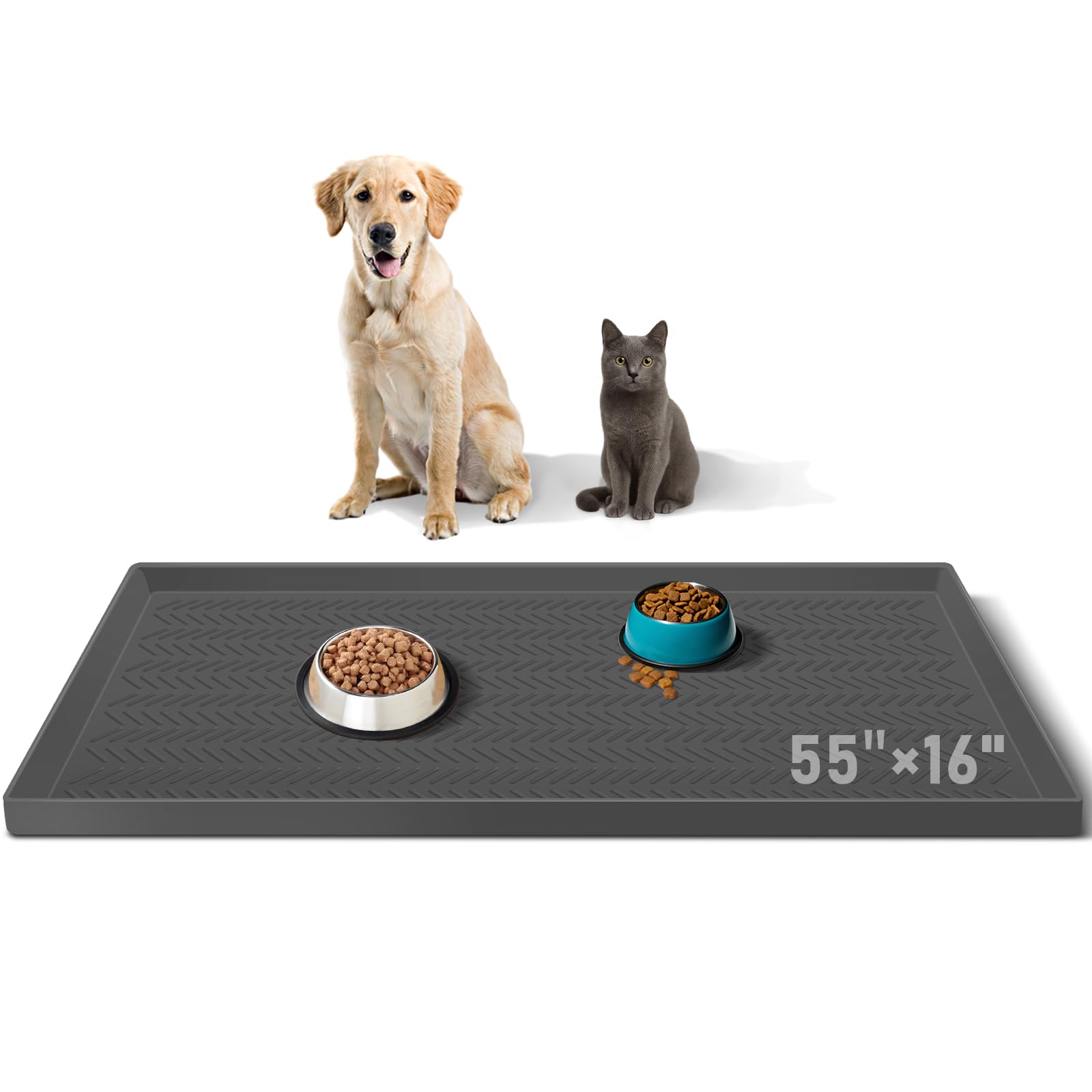 Kalolary Silikon-Hundefuttermatte, 4.6 x 1.3 FT wasserdichte Futtermatte für Haustiere mit hohem Rand, um Verschütten zu vermeiden, Hundetrinknapf-Platzsets für den Innenbereich, leicht zu reinigen