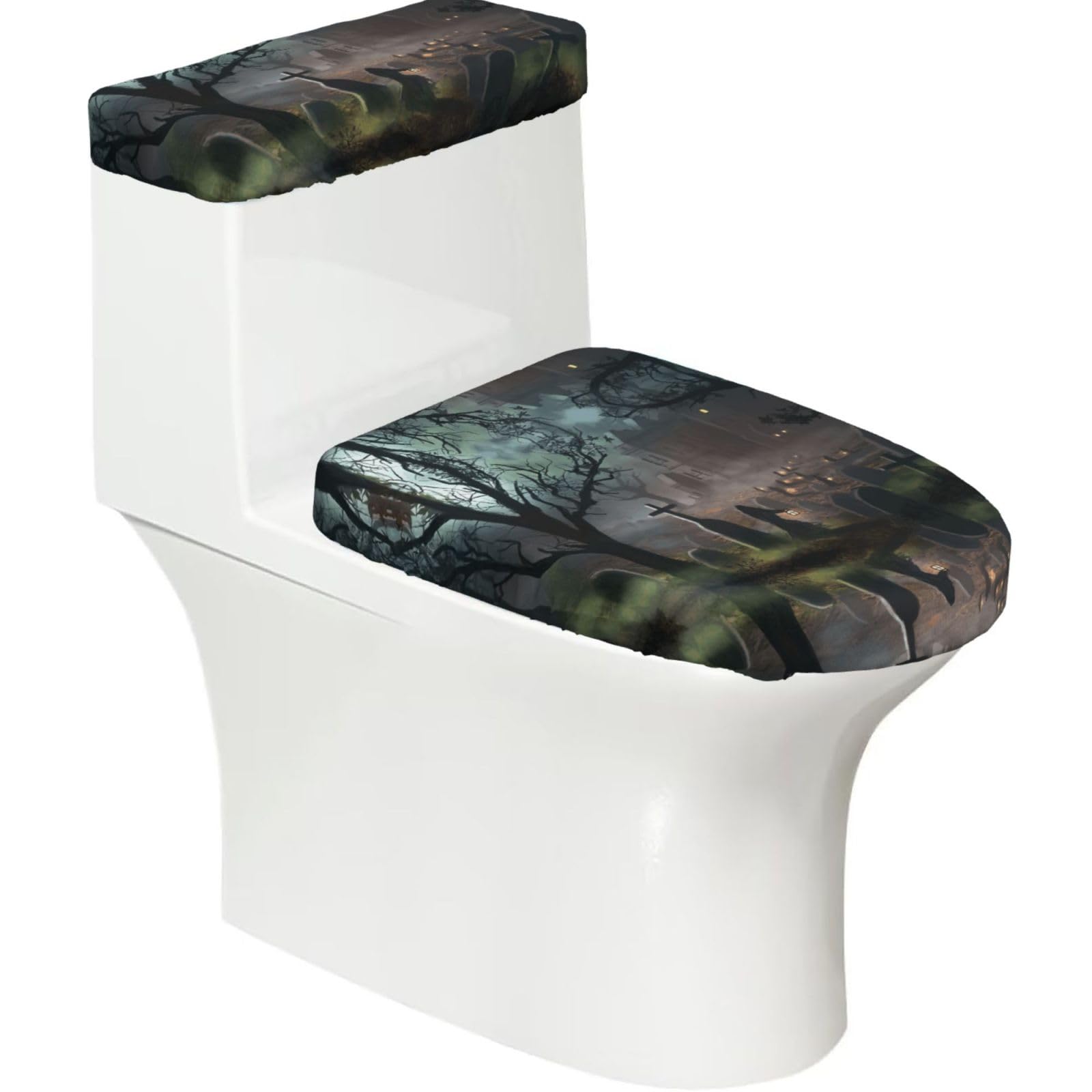 Halloween Horror Print Toilet Seat Lid And Tank Covers Universal Fit Smooth Seat Cushion Easy To Clean For Home Hotel
