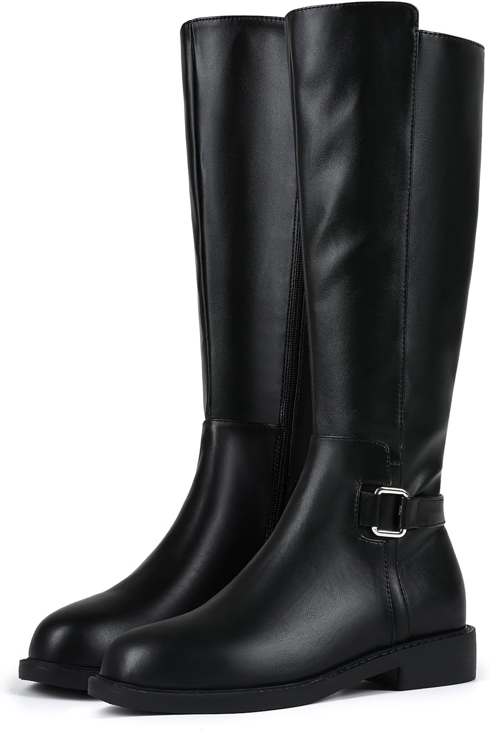 Womens Knee High Boots Round Toe Platform Chunky Block Heel Boots for Women Comfortable Low Heel Side Zipper Womens Riding Tall Boots