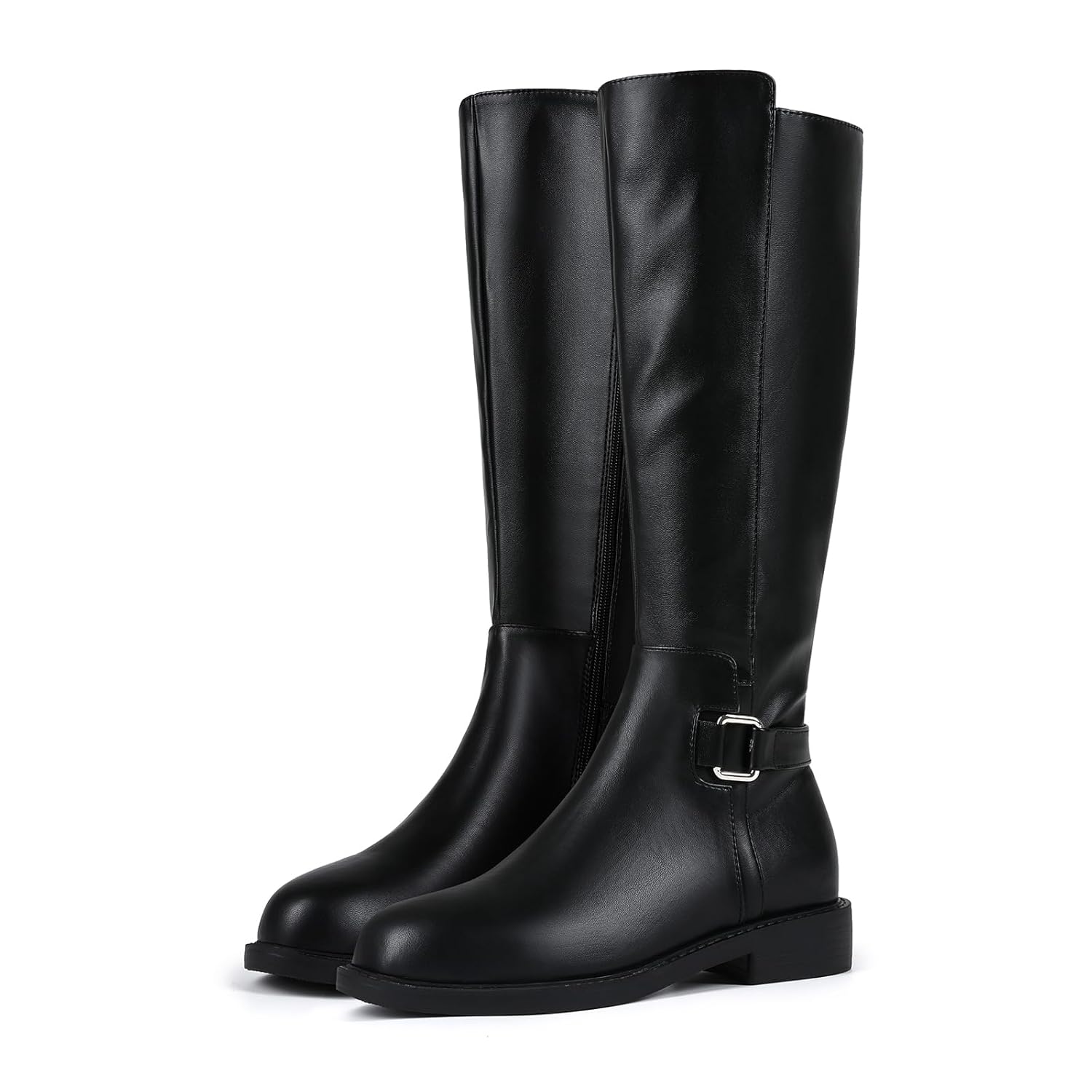 Womens Knee High Boots Round Toe Platform Chunky Block Heel Boots for Women Comfortable Low Heel Side Zipper