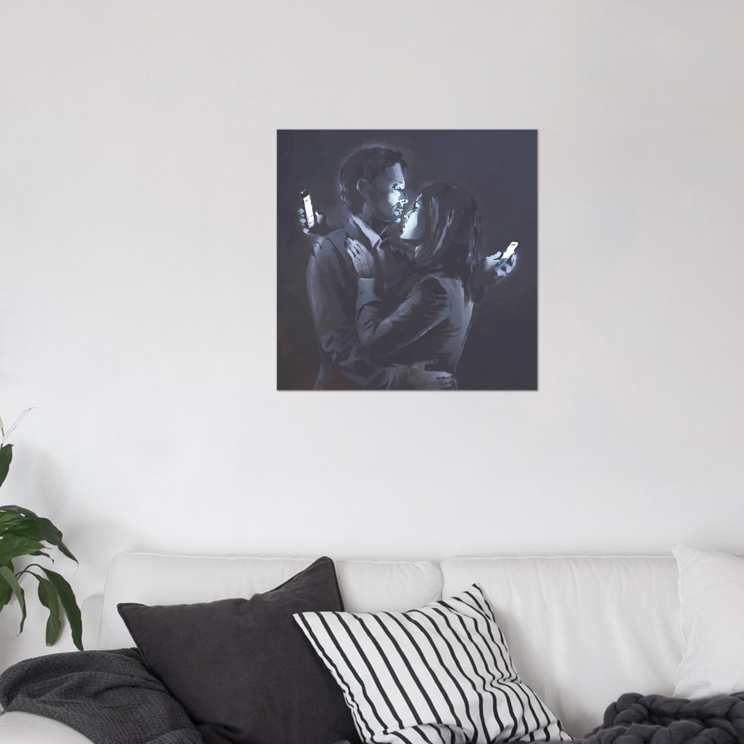 Giallobus - Quadro - Banksy - Amanti al cellulare - Vetro acrilico - 50x50 - Pronto da appendere - Quadri moderni per la casa