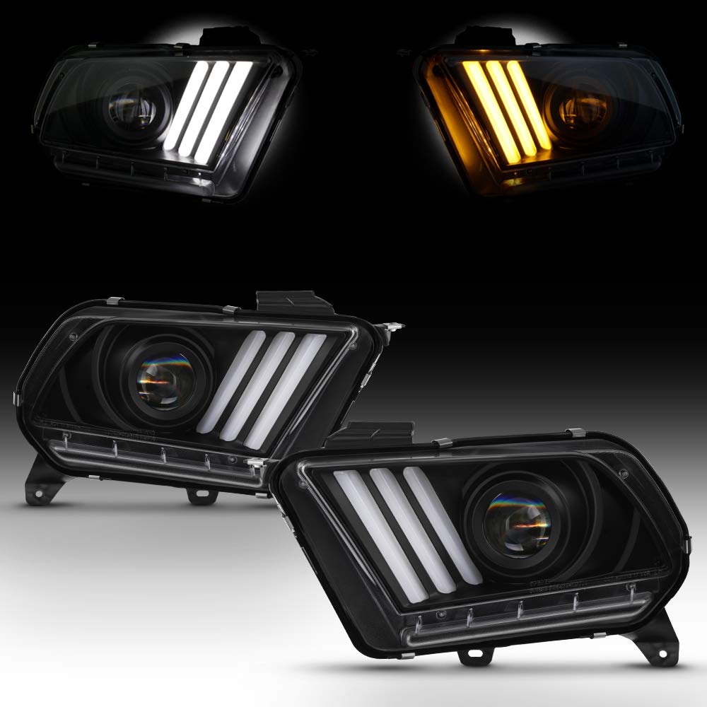 AKKON - For 2010-2013 Ford Mustang [HID Style] LED Daytime Running Lamp Bar w/Sequential Turn Signals Projector Black Headlights