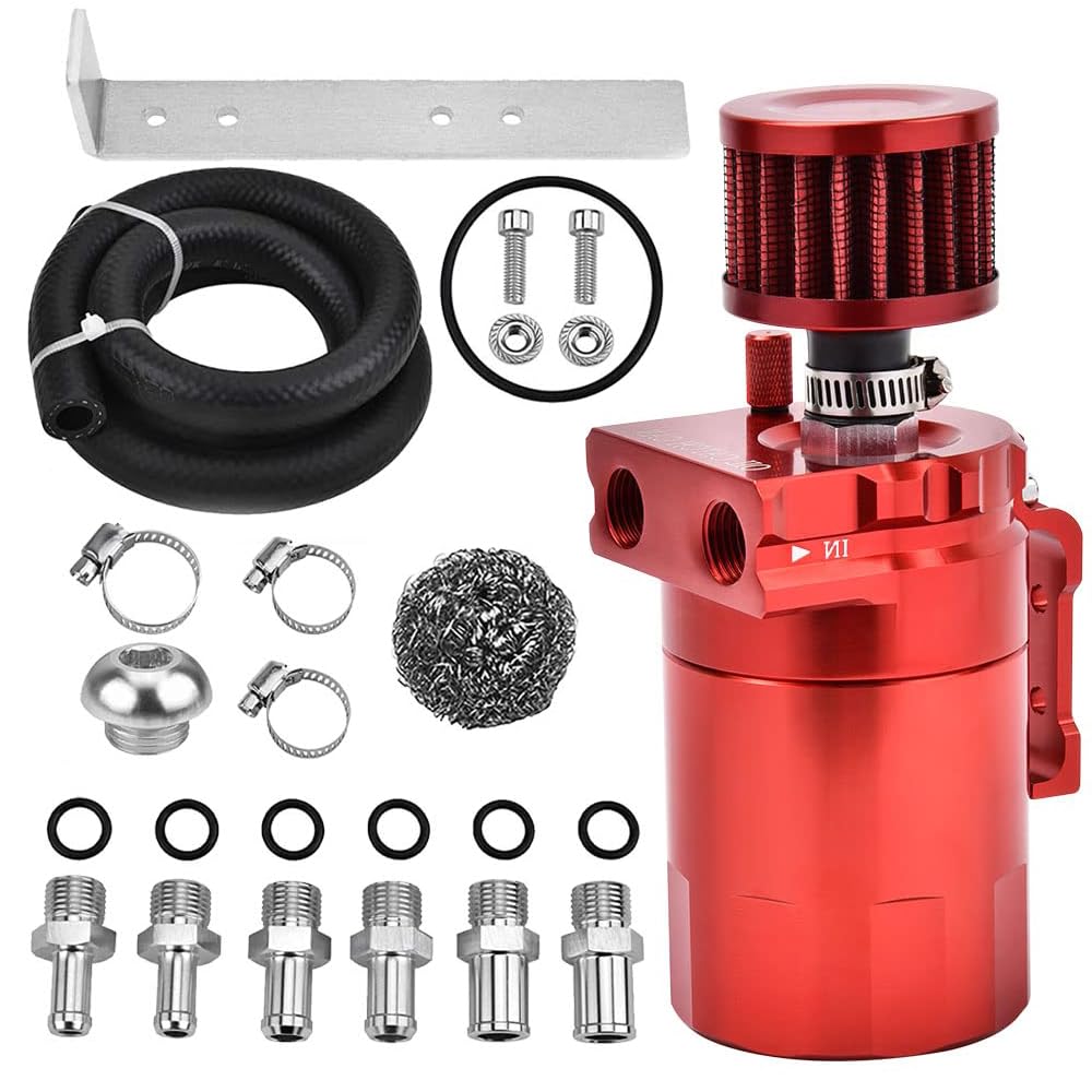 Baffled Récupérateur d'huile avec filtre reniflard 300 ml Rouge avec réservoir de trop-plein de 1 L Convient à la plupart des véhicules