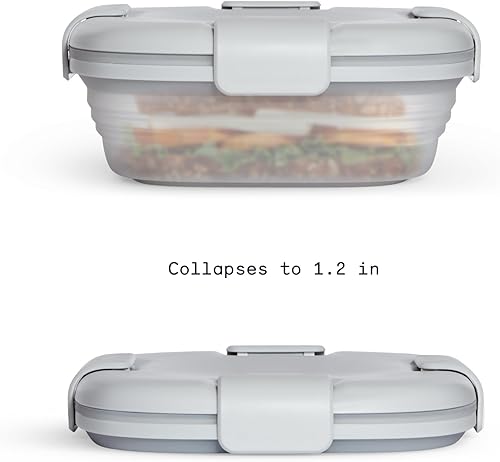 Miniatura 2 de STOJO Caja de sándwiches plegable  Gris cachemira translúcido, 26 onzas  Contenedor reutilizable de almacenamiento de alimentos  Tazón de silicona