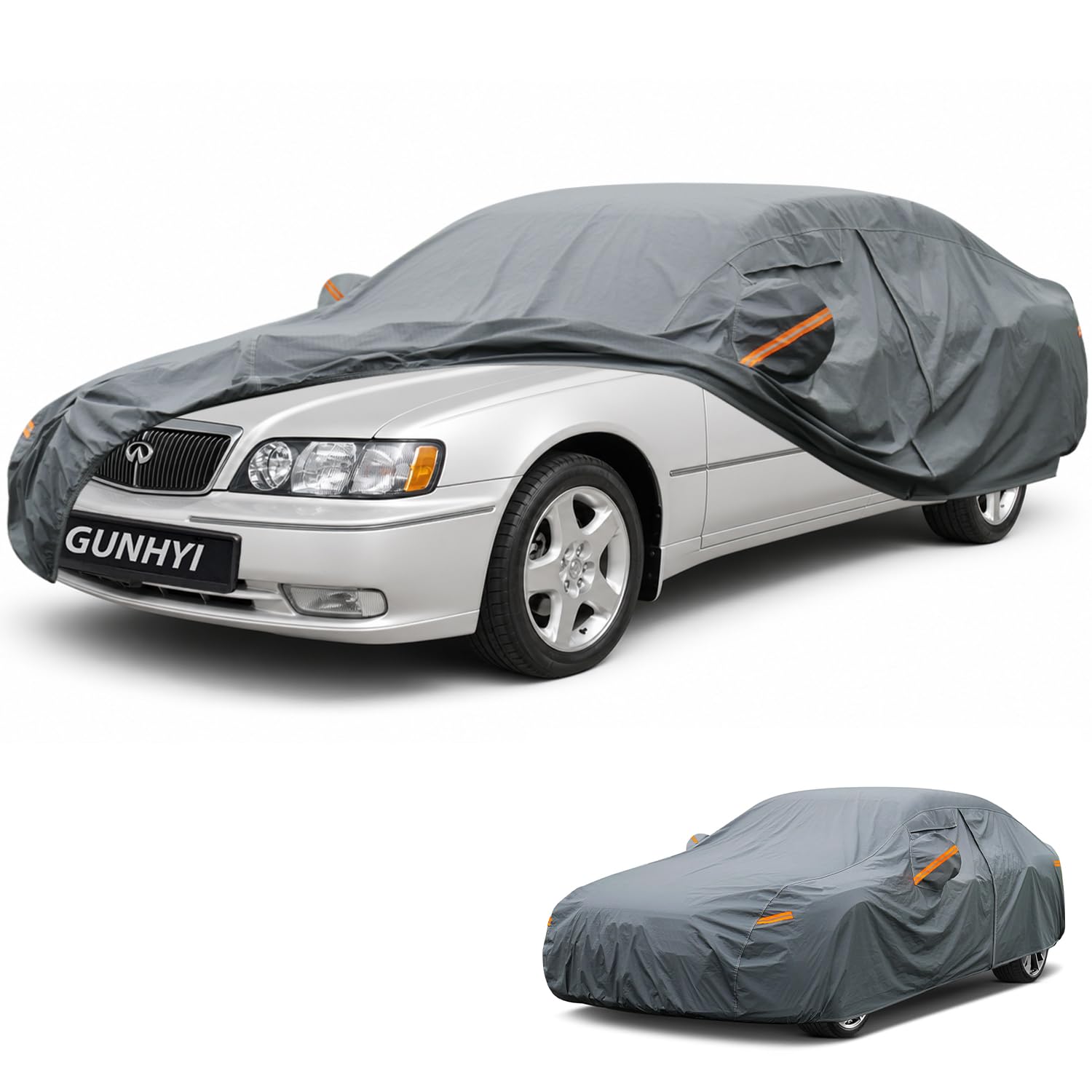 GUNHYI Premium Car Cover Custom Fit Infiniti Q45, 16 Layers Heavy Duty Car Cover Waterproof All Weather with Zipper Door for Sun Rain Snow Dust Uv Protection