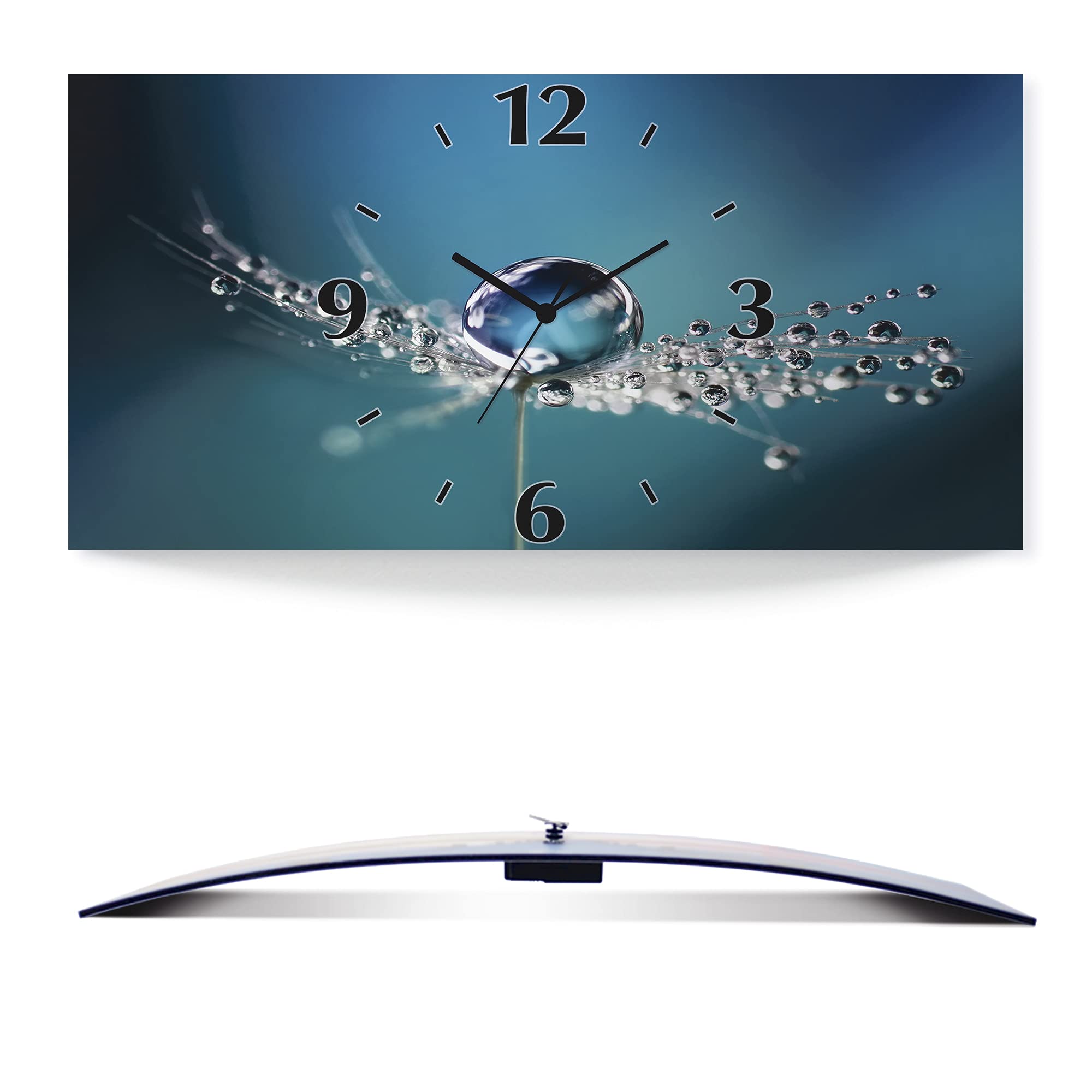 ARTLAND Wanddeko Wanduhr ohne Tickgeräusche Alu Funkuhr lautlos 60x30 cm Rechteckig Blumen Pusteblume Wassertropfen Modern U1TB