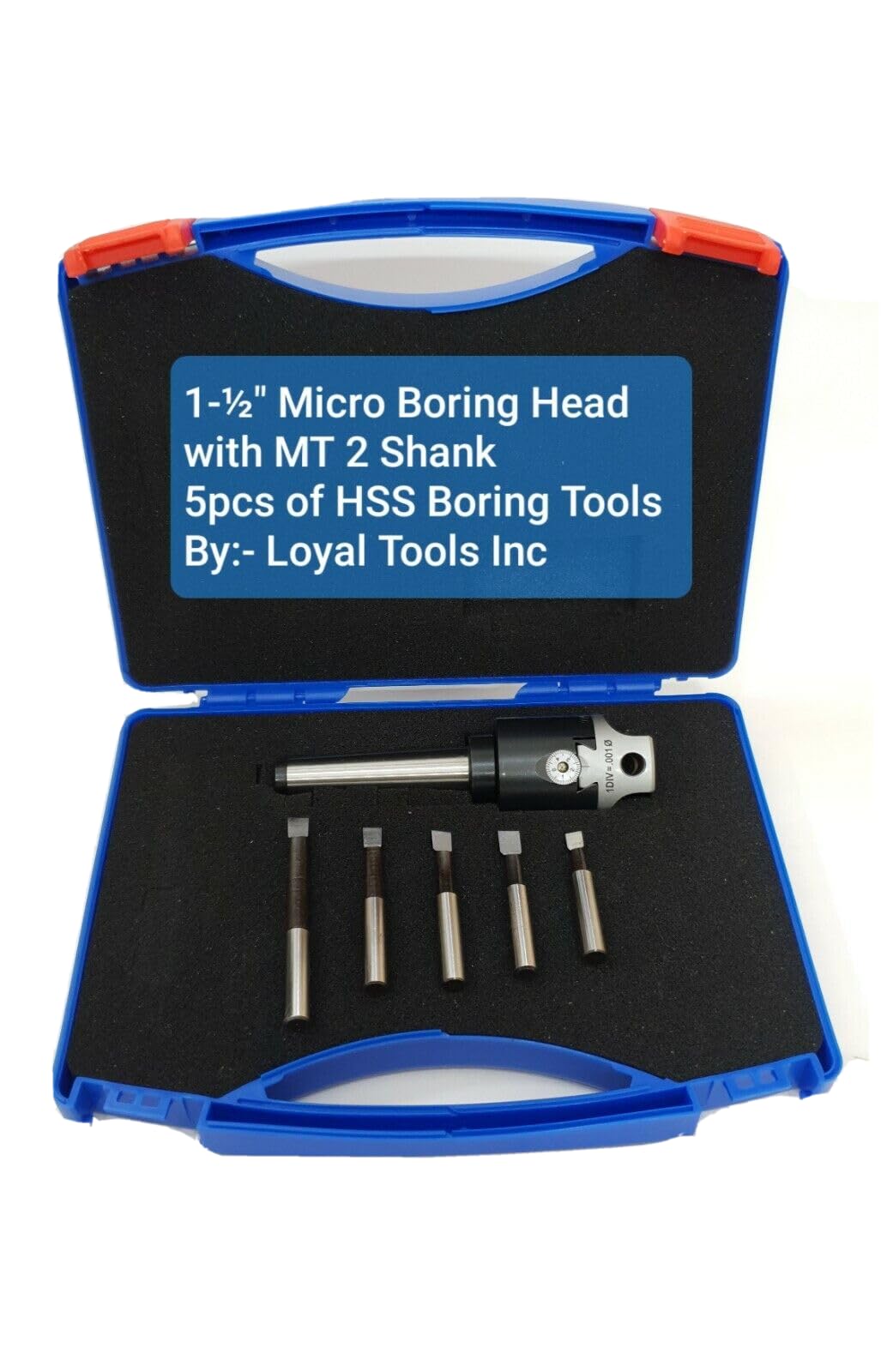1.5" Micro Boring Head Kit MT 2 Shank with 5 pcs HSS Boring Bars Boring Head