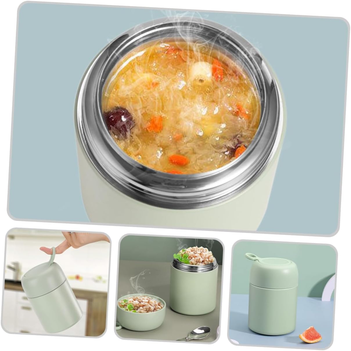 Milisten Insulated Soup Cup 500ml Vacuum Food Jar with Foldable Spoon Portable Thermal Cereal Cup for Students and Office Use Green