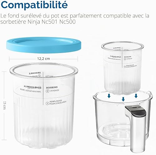 vione Remplacement des pintes et couvercles Ninja Creami Deluxe - 4 packs, 24 oz. Compatible avec les séries NC501, NC500 - Sans BPA, Lavable au lave-vaisselle, Couleurs assorties - 5