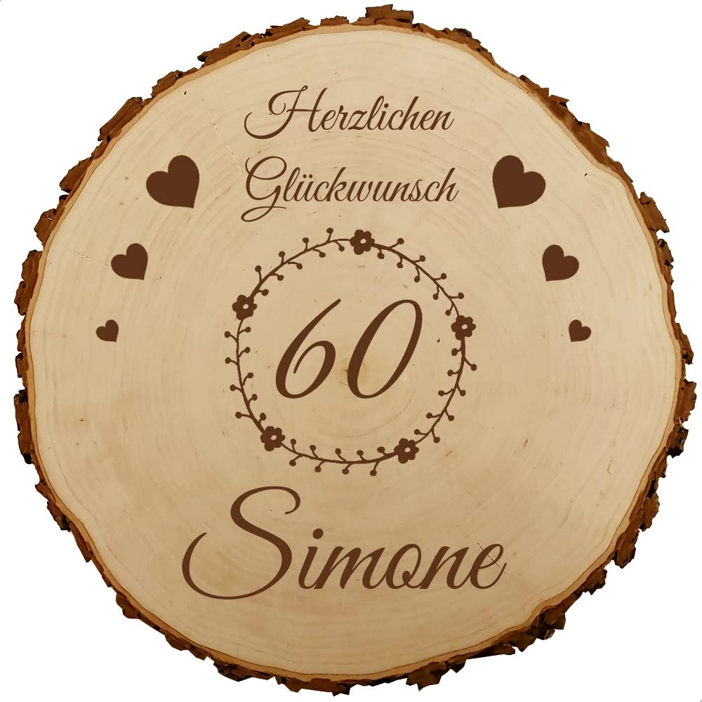 Baumscheibe 30cm mit Gravur (Namen, Jahreszahl) personalisierte Holz-Scheibe, Geschenk runder Geburtstag, Jubiläum, Glückwünsche Jahrestag, Deko Präsentkörbe, MotivG2