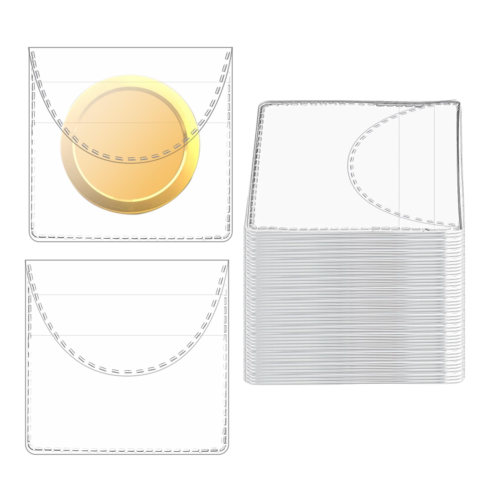 50PCS Individual Coin Holders, 2.1 X 2.1 Inches Single Pocket Coin Sleeves, Plastic Coins Pouch Coin Protectors for Coins Jewelry Ring Earring Gemstone