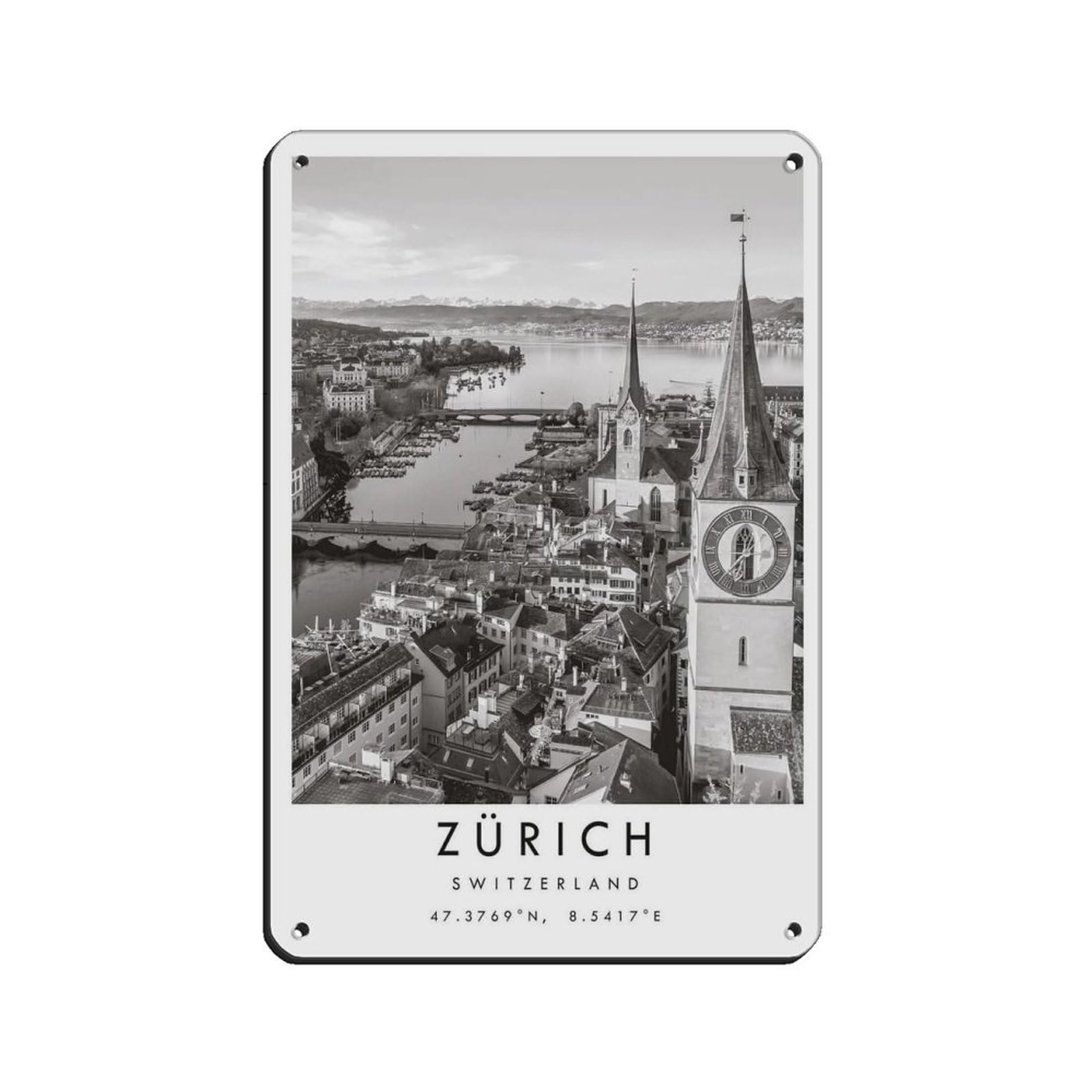 Zurich Travel, Switzerland Poster Tin Sign Vintage Metal Pub Club Cafe Bar Home Wall Art Decoration Poster Retro 8x12inch(20x30cm)