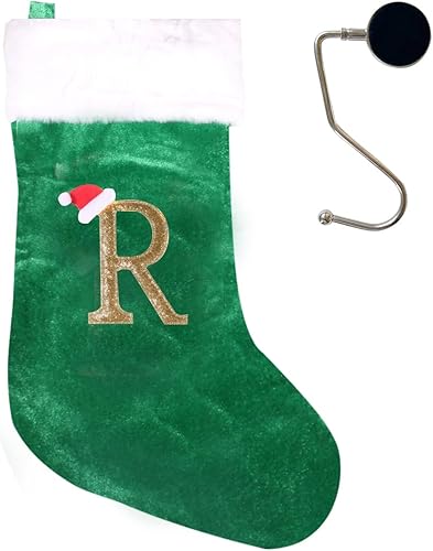 Vista 18 de Medias de Navidad con monograma de 20 pulgadas con letras, medias de Navidad súper suaves, medias grandes con monograma, medias de letras rojas