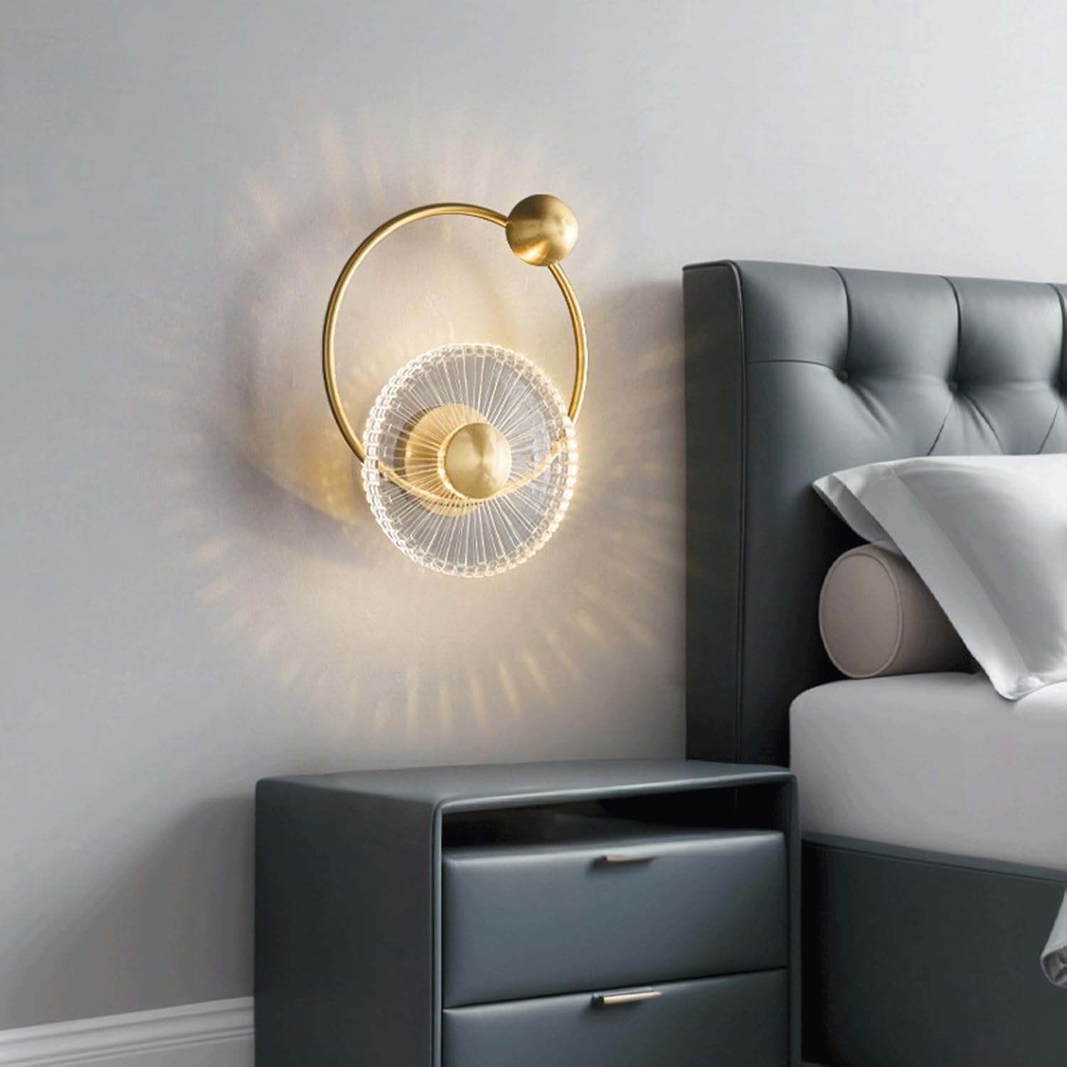 Modern Luxury Wall Sconce Golden Brass Ring Art Light with Textured Dimmable Minimalist for Living Room Bedroom Hallway Hotel Lobby Café Kitchen Lounge Restaurant Decorative Ambiance Fixture