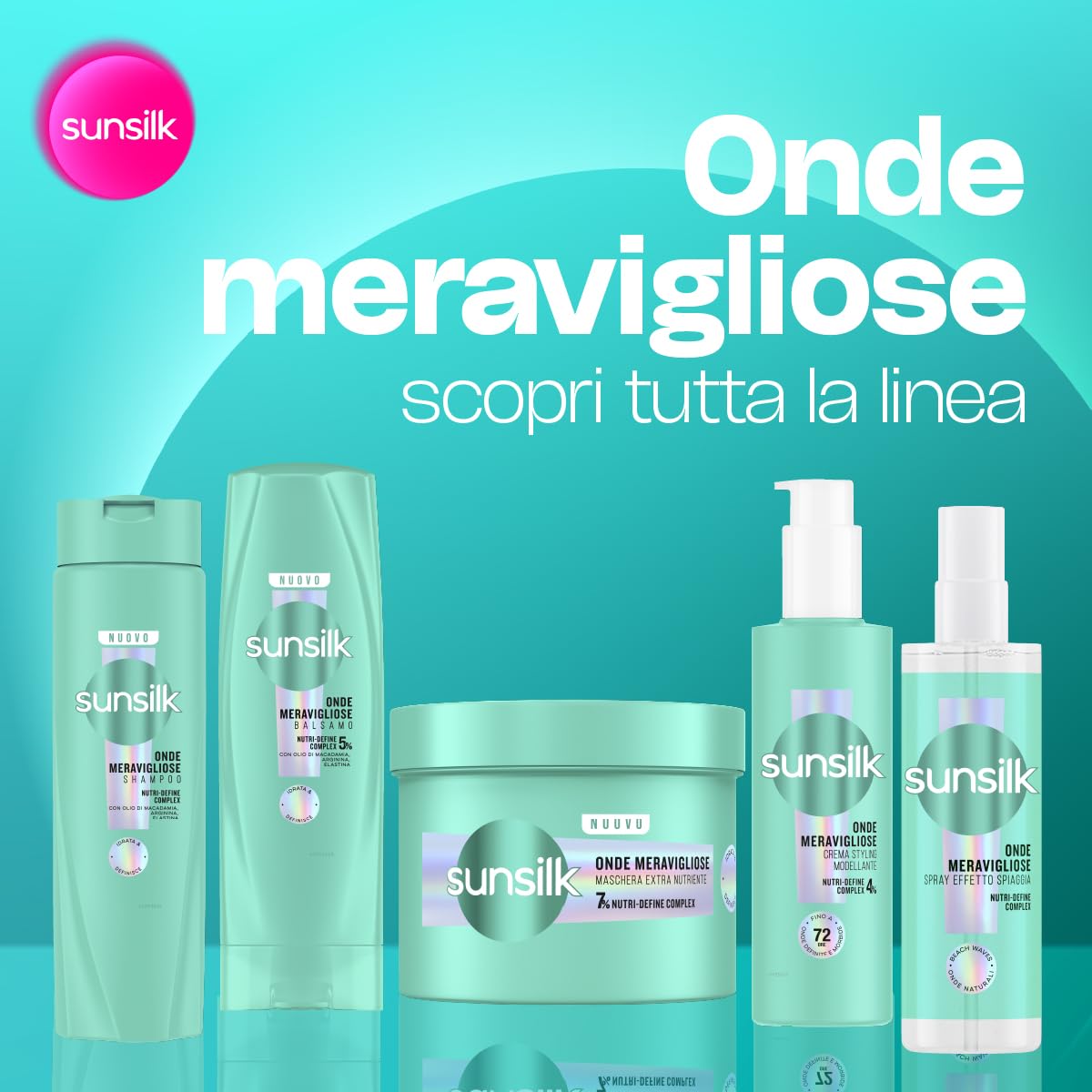 Sunsilk, Spray Onde Meravigliose, Spray al Sale Marino per Capelli Mossi, con Glicerina Idratante, Styling per un Effetto Beach Waves, Rimozione del Crespo e Texture Naturale, 6 Pezzi da 150ml
