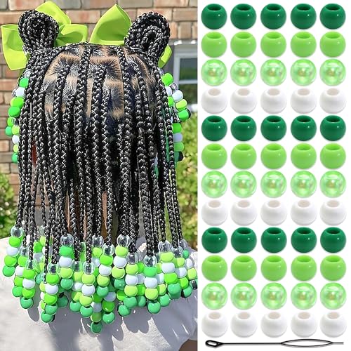 NAISKA 60PCS Green Hair Beads for Braids Halloween Beads for Hair Pony Bead