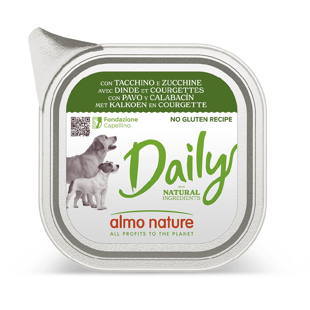 Almo Nature Daily, Alimento Umido per Cani Adulti con Tacchino e Zucchine - 100g, Confezione da 32