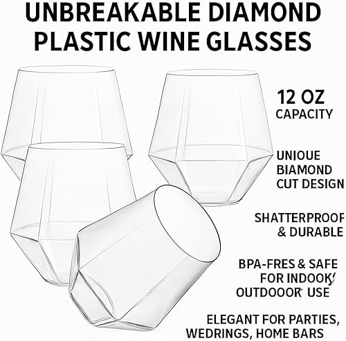 Miniatura 10 de 24 vasos de plástico irrompibles con diamantes de imitación para whisky champán elegantes duraderos desechables inastillables para interiores y